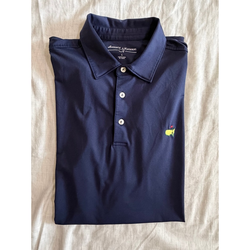 Masters Augusta National Golf Polo Mens Large Navy Performance Stretch Short